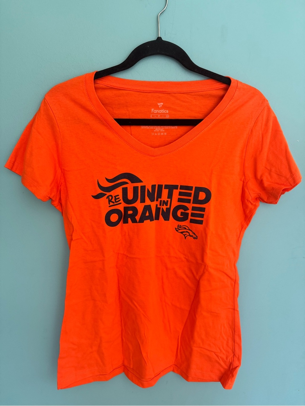 Broncos Women's 'Reunited in Orange' V-Neck T-Shirt